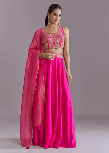 Pink Silk Festive Lehenga With Zari Embroidery