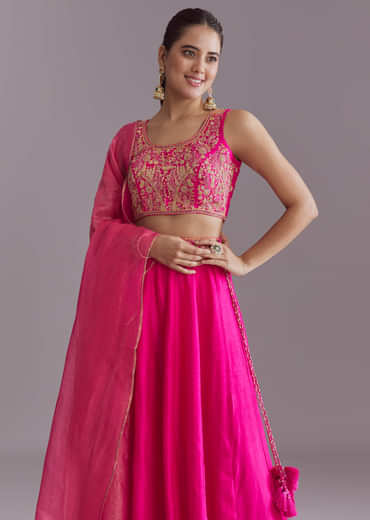 Pink Silk Festive Lehenga With Zari Embroidery