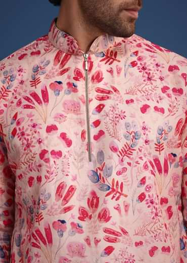 Pink Silk Floral Printed Kurta Set