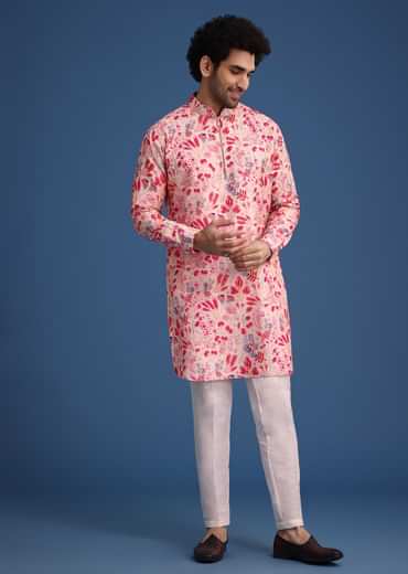 Pink Silk Floral Printed Kurta Set