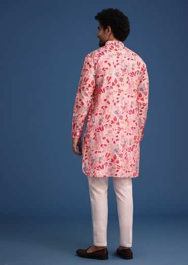 Pink Silk Floral Printed Kurta Set