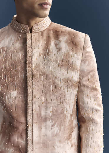 Pink Silk Indo Western Set For Men With Hand Embroidery