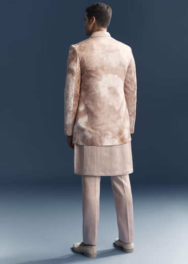 Pink Silk Indo Western Set For Men With Hand Embroidery