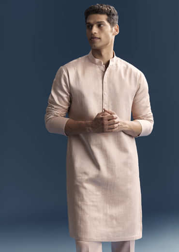 Pink Silk Indo Western Set For Men With Hand Embroidery