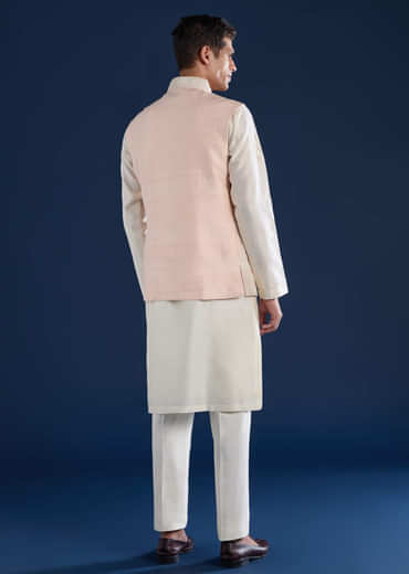 Pink Silk Jacket and Kurta Set with Dori Work