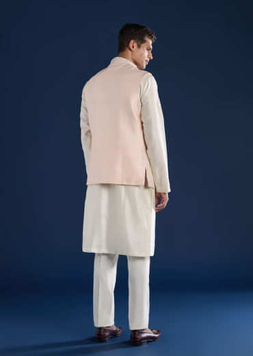 Pink Silk Jacket Kurta Set with Dori Work