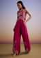 Pink Silk Jumpsuit With Embroidery And V Neckline