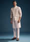 Pink Silk Kurta Jacket Set For Men With Heavy Embroidery