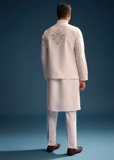 Pink Silk Kurta Jacket Set For Men With Heavy Embroidery
