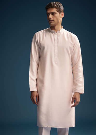 Pink Silk Kurta Jacket Set For Men With Heavy Embroidery