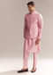 Pink Silk Kurta Jacket Set For Men With Moti Embroidery