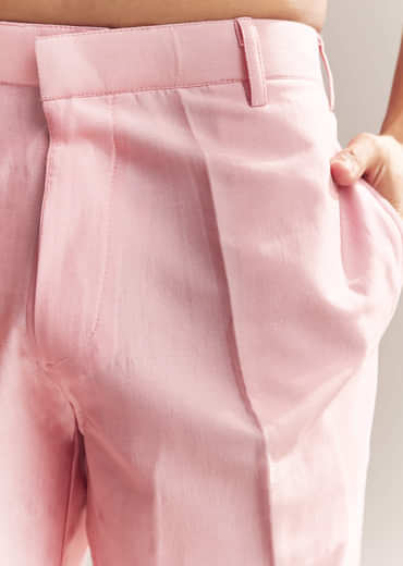 Pink Silk Kurta Jacket Set For Men With Moti Embroidery