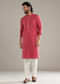 Pink Silk Kurta Set For Men With Floral Print