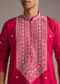 Pink Silk Kurta Set For Men With Mirror And Thread Work