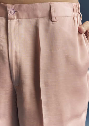 Pink Silk Kurta Set For Men With Tonal Embroidery