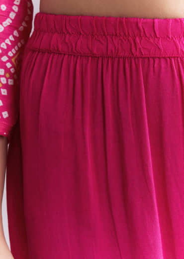 Pink Silk Kurta Set With Bandhani Print And Embroidery