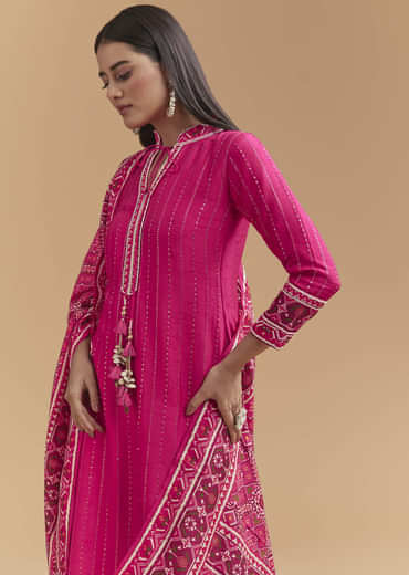 Pink Silk Kurta Set With Sequins Work And Patola Print Dupatta