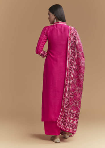 Pink Silk Kurta Set With Sequins Work And Patola Print Dupatta