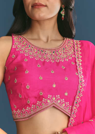 Pink Silk Lehenga Dupatta Set With Zari And Sequins Work