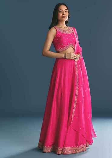 Pink Silk Lehenga Dupatta Set With Zari And Sequins Work