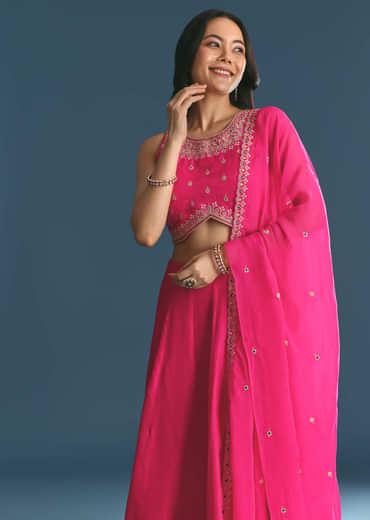 Pink Silk Lehenga Dupatta Set With Zari And Sequins Work