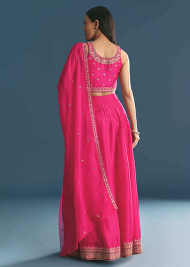 Pink Silk Lehenga Dupatta Set With Zari And Sequins Work