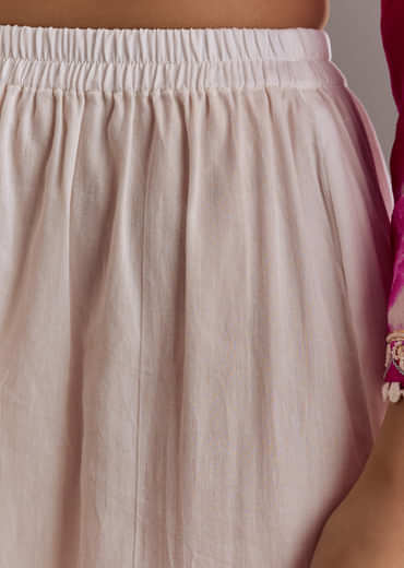 Pink Silk Moti Embroidered Kurta Set With Organza Dupatta