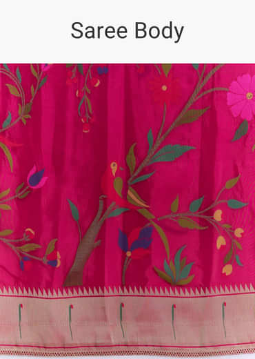Pink Silk Muniya Paithani Saree With Multicolour Floral Motifs