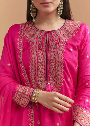 Pink Silk Palazzo Suit With Intricate Zari Work