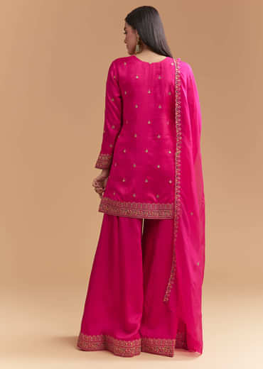 Pink Silk Palazzo Suit With Intricate Zari Work