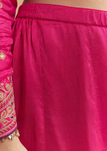 Pink Silk Palazzo Suit With Intricate Zari Work