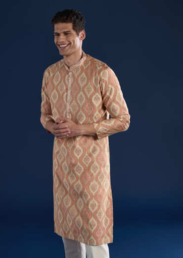 Pink Kurta silk Set in Traditional Printed Motifs