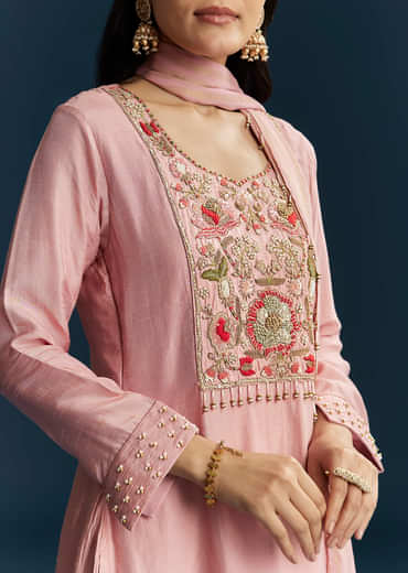 Pink Silk Sharara Suit With Embroidery