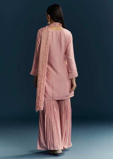 Pink Silk Sharara Suit With Embroidery