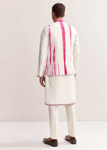 Pink Silk Tie-Dye Kurta Jacket Set For Men With Sequin Work