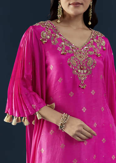 Pink Silk Top and Sharara Set with Sequin Work