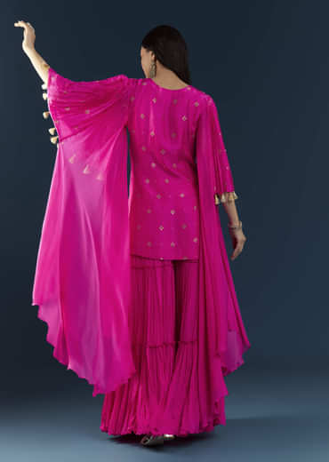 Pink Silk Top and Sharara Set with Sequin Work