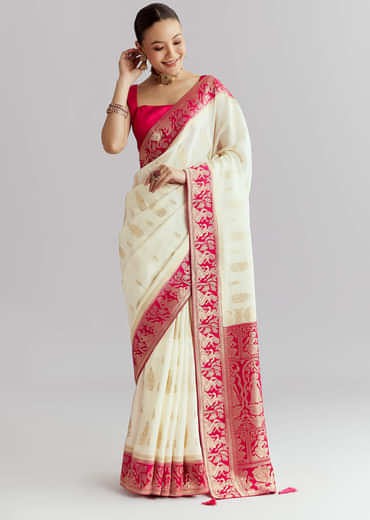 Pink Silk Woven Saree With Brocade Work
