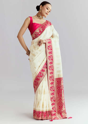 Pink Silk Woven Saree With Brocade Work