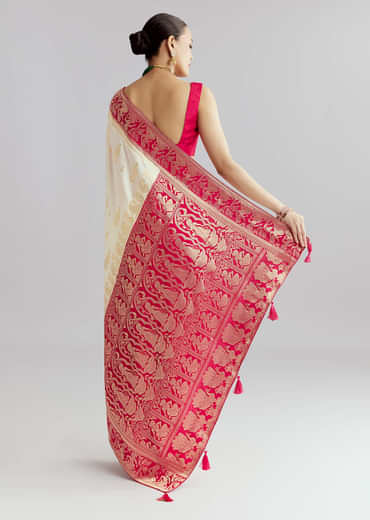 Pink Silk Woven Saree With Brocade Work