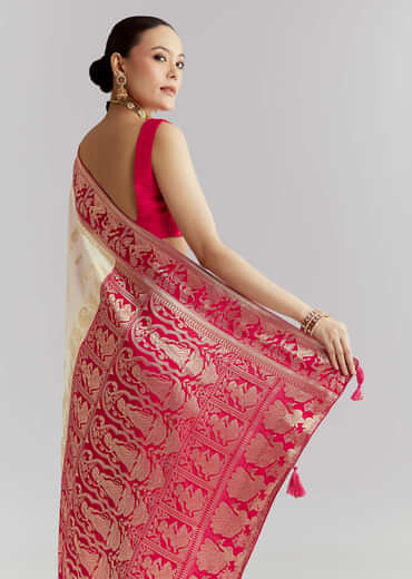 Pink Silk Woven Saree With Brocade Work