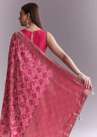 Pink Silk Woven Saree With Jaal Work And Floral Motifs