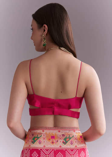 Pink Silk Woven Saree With Multicolour Geometric Motifs