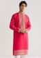 Pink Silk Yoke Embroidered Kurta Set With Gotta And Resham Work