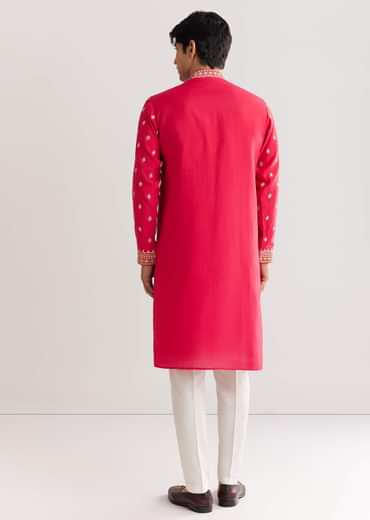 Pink Silk Yoke Embroidered Kurta Set With Gotta And Resham Work
