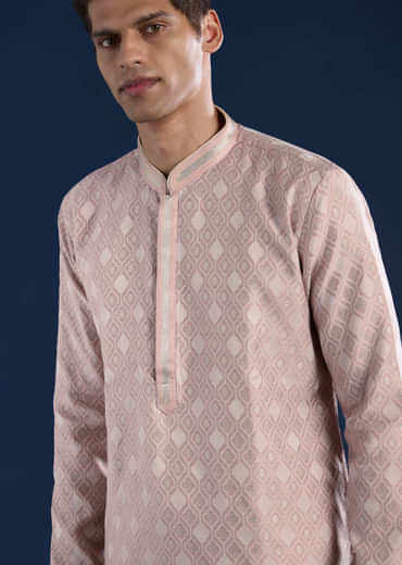 Pink Straight Kurta Set in Jacquard