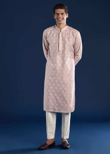 Pink Straight Kurta Set in Jacquard