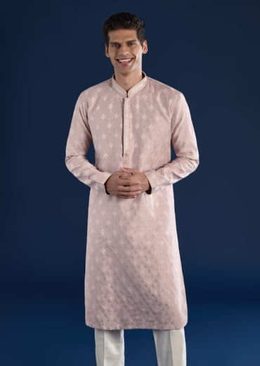 Pink Straight Kurta Set in Jacquard