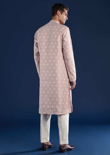 Pink Straight Kurta Set in Jacquard