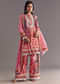 Pink Tabby Silk Floral Print Kurta Palazzo Set With Potli Bag